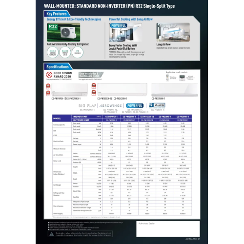 Panasonic 1.0HP PN-W Series Non-Inverter Wall Standard R32